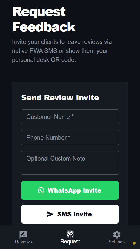 TradeTrust Send Review Invite via SMS & WhatsApp